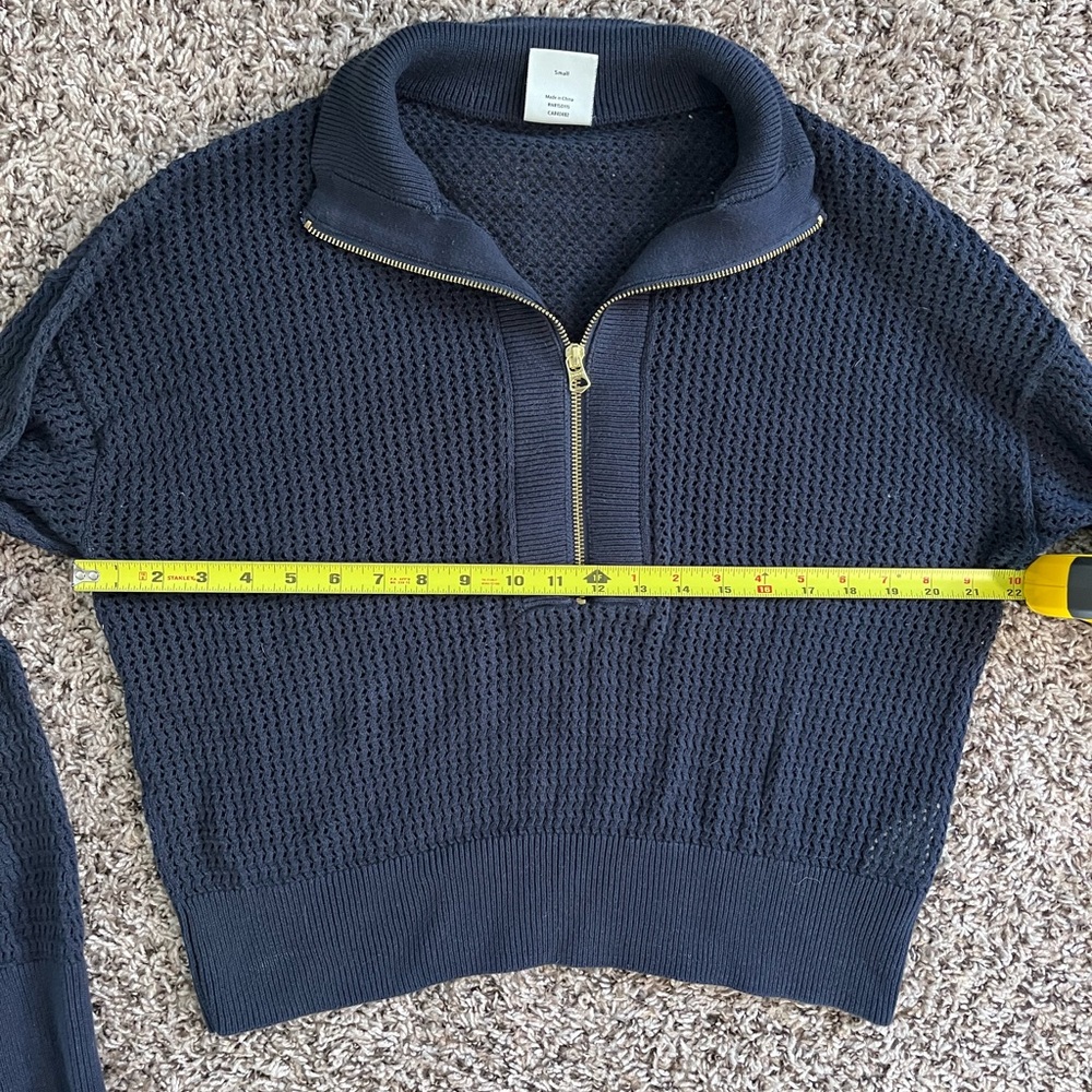 Varley Aurora Half Zip Knit Sweater Navy Blue Mesh Cotton VAR01813 Womens Small - Picture 6 of 7